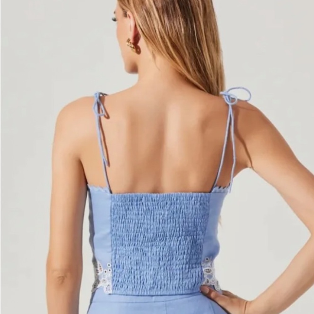Astr Light Blue Kiya Eyelet-Hem Tie-Shoulder Cropped Cami small - Picture 2 of 9